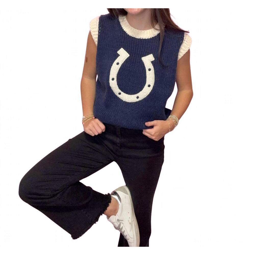 NEW TREND:NOTES horseshoe sweater vest in blue